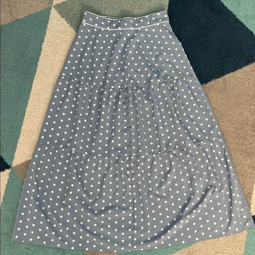 Blue and White Polka Dot Maxi Skirt